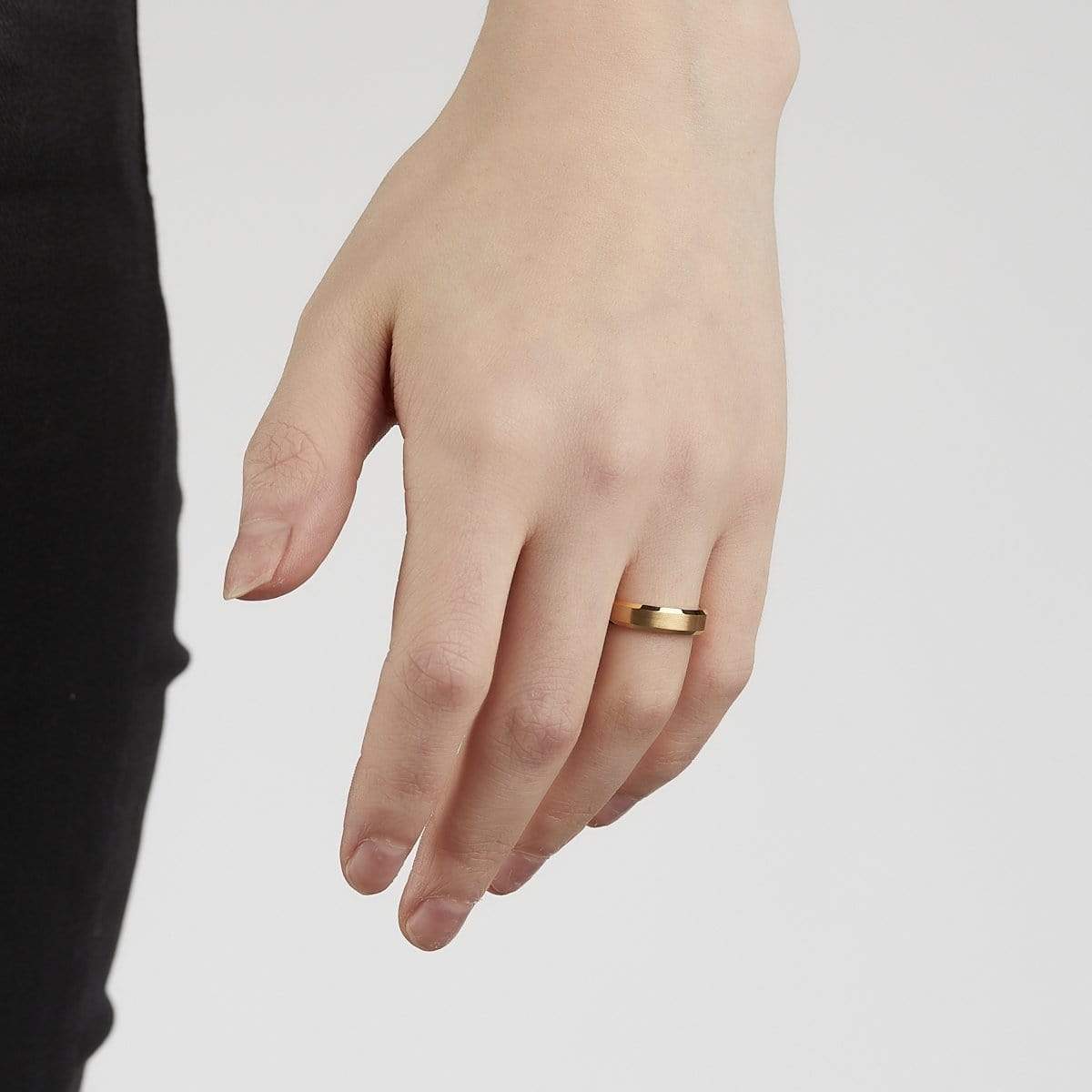 4mm Brushed Gold Beveled Tungsten Ring - Image 5