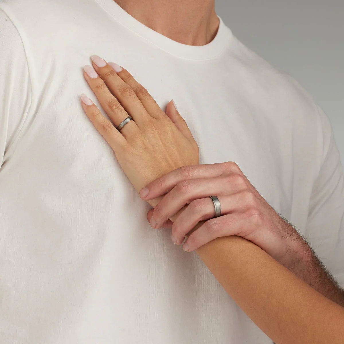 Brushed Silver Tungsten Ring Set - Image 3