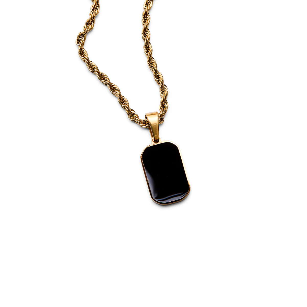 Gold Onyx Rectangle Pendant Necklace - Image 3