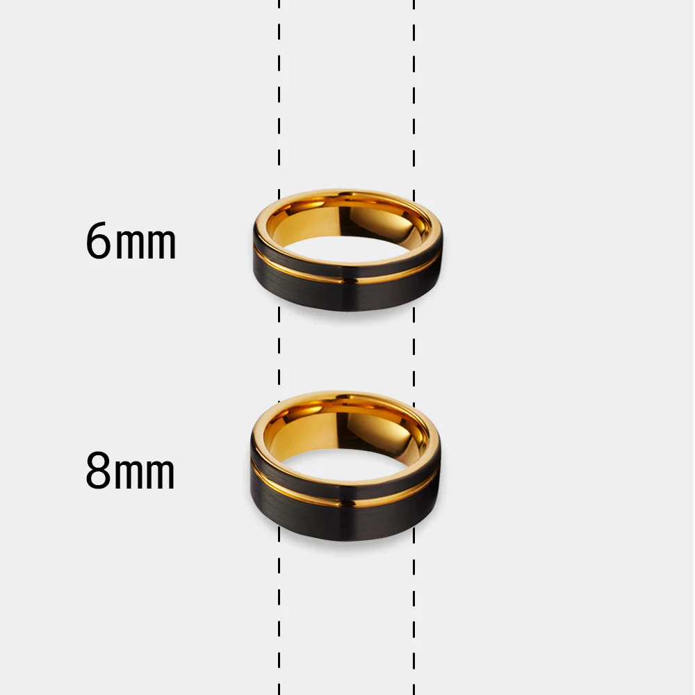 Men’s Black with Gold Accent Tungsten Ring - Image 3