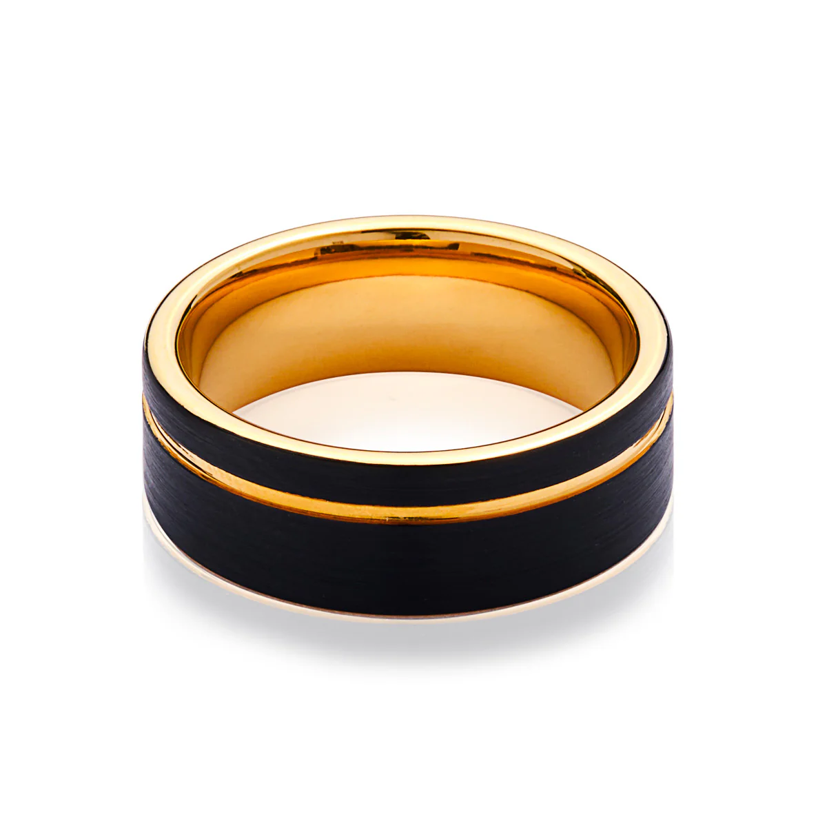 Men’s Black with Gold Accent Tungsten Ring - Image 5