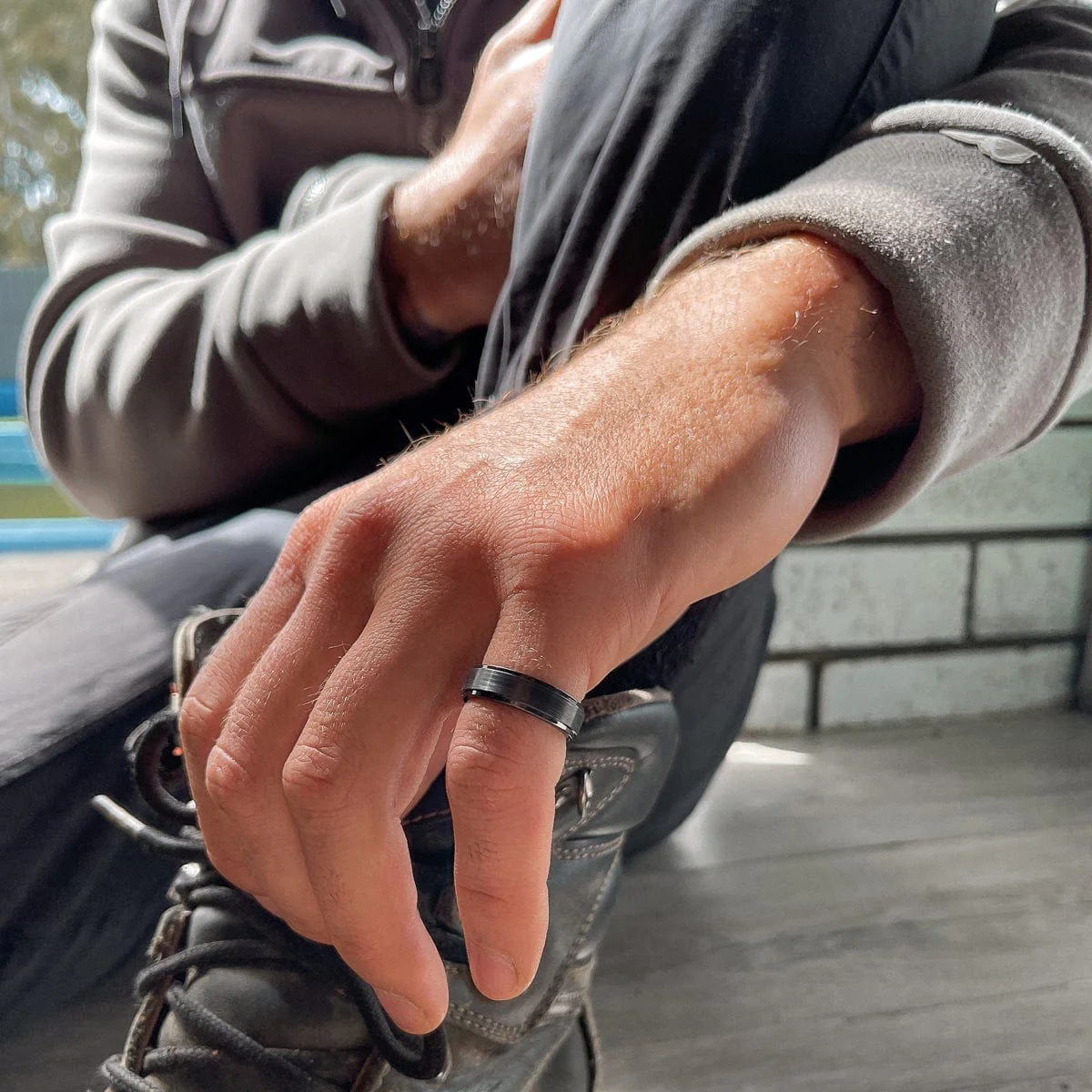 Men’s Brushed Black Zirconium Ring - Image 4
