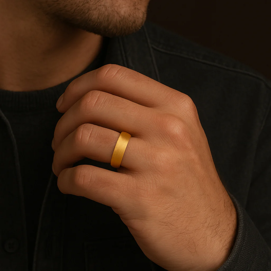 Men’s Brushed Gold Dome Tungsten Ring - Image 4