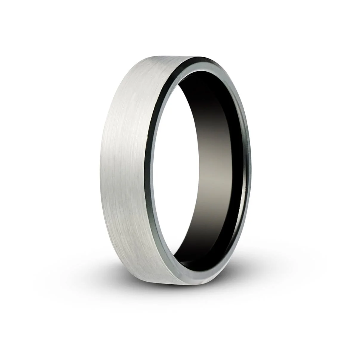 Men’s Brushed Silver Centre Black Zirconium Ring - Image 3