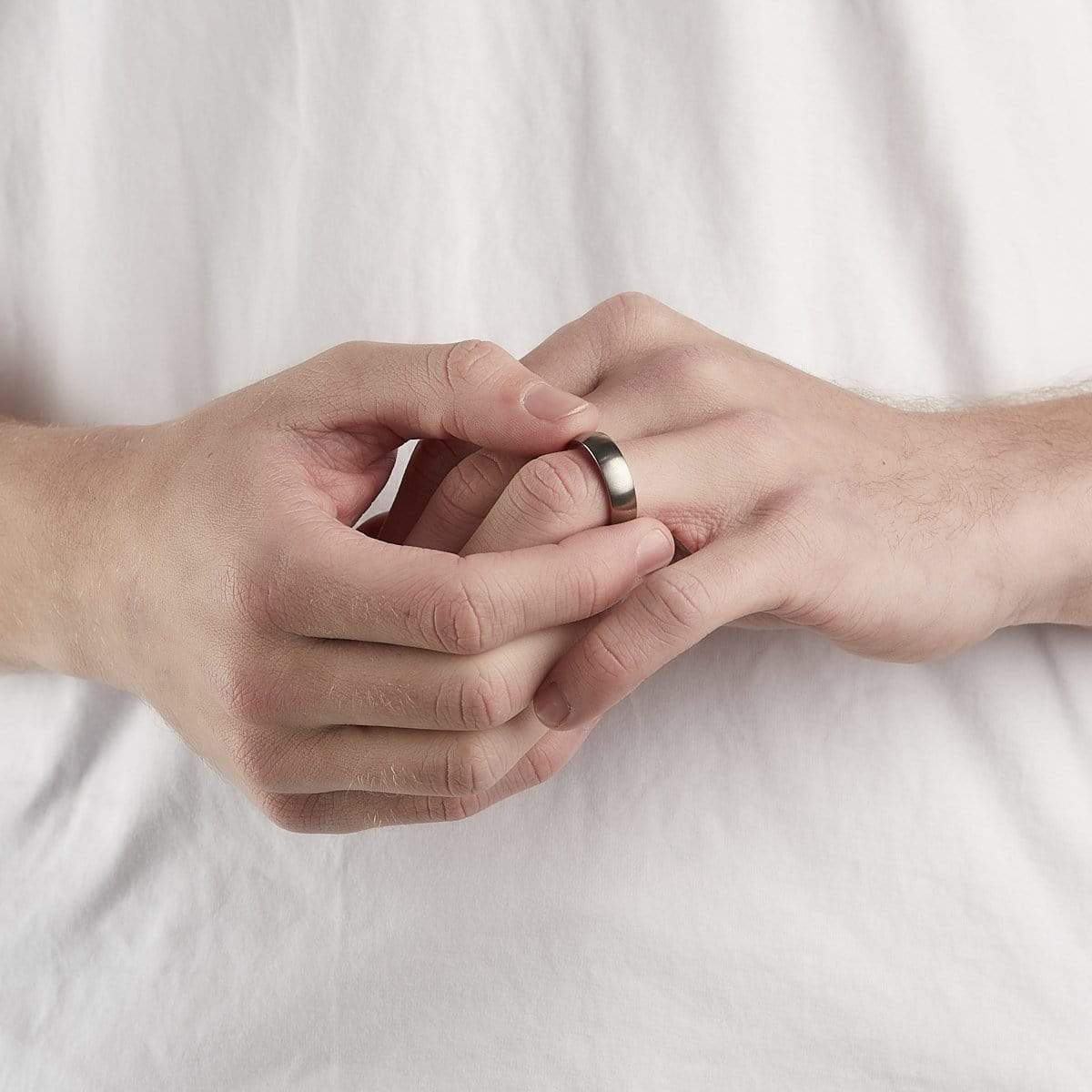 Men’s Brushed Silver Dome Titanium Ring - Image 3