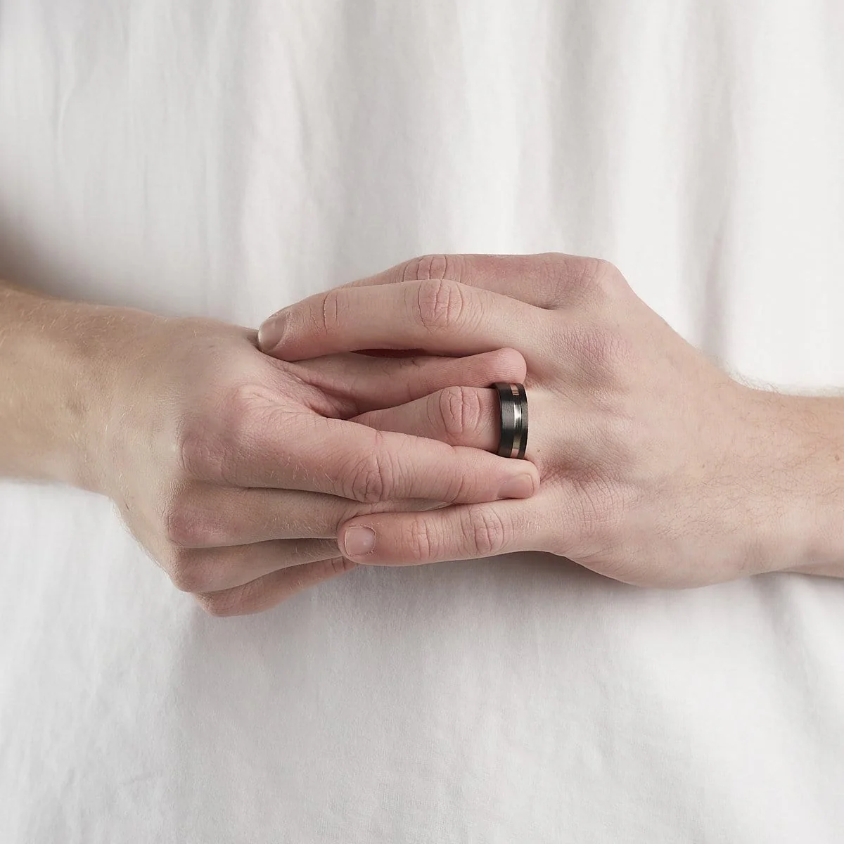 Men’s Silver Striped Black Titanium Ring - Image 3