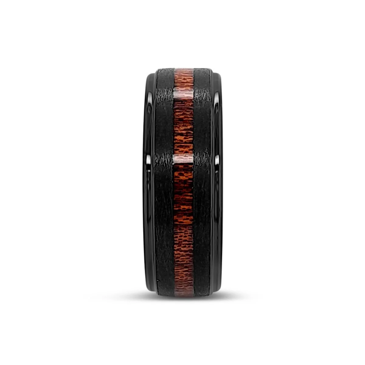 Men’s Stepped Edge Wood Accent Tungsten Ring - Image 2