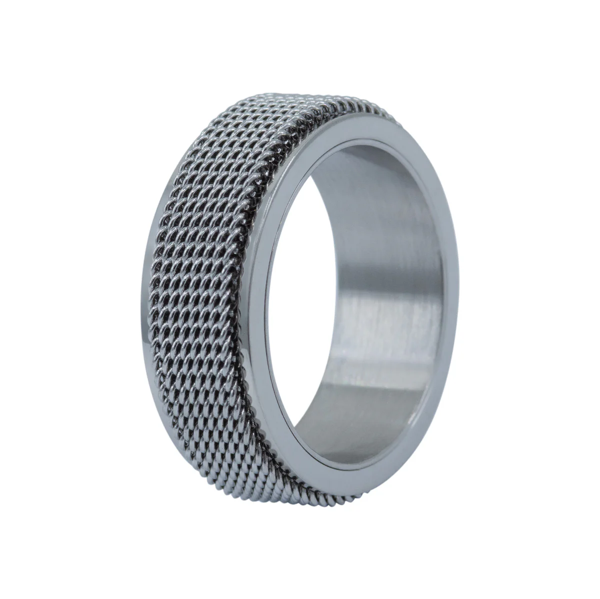 Men's Silver Steel Mesh Anxiety Ring