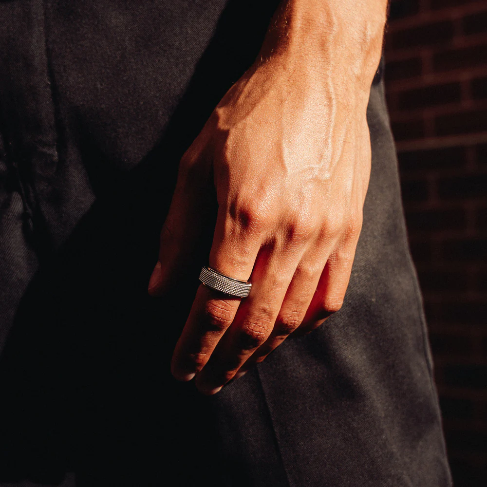 Men's Silver Steel Mesh Anxiety Ring - Image 2