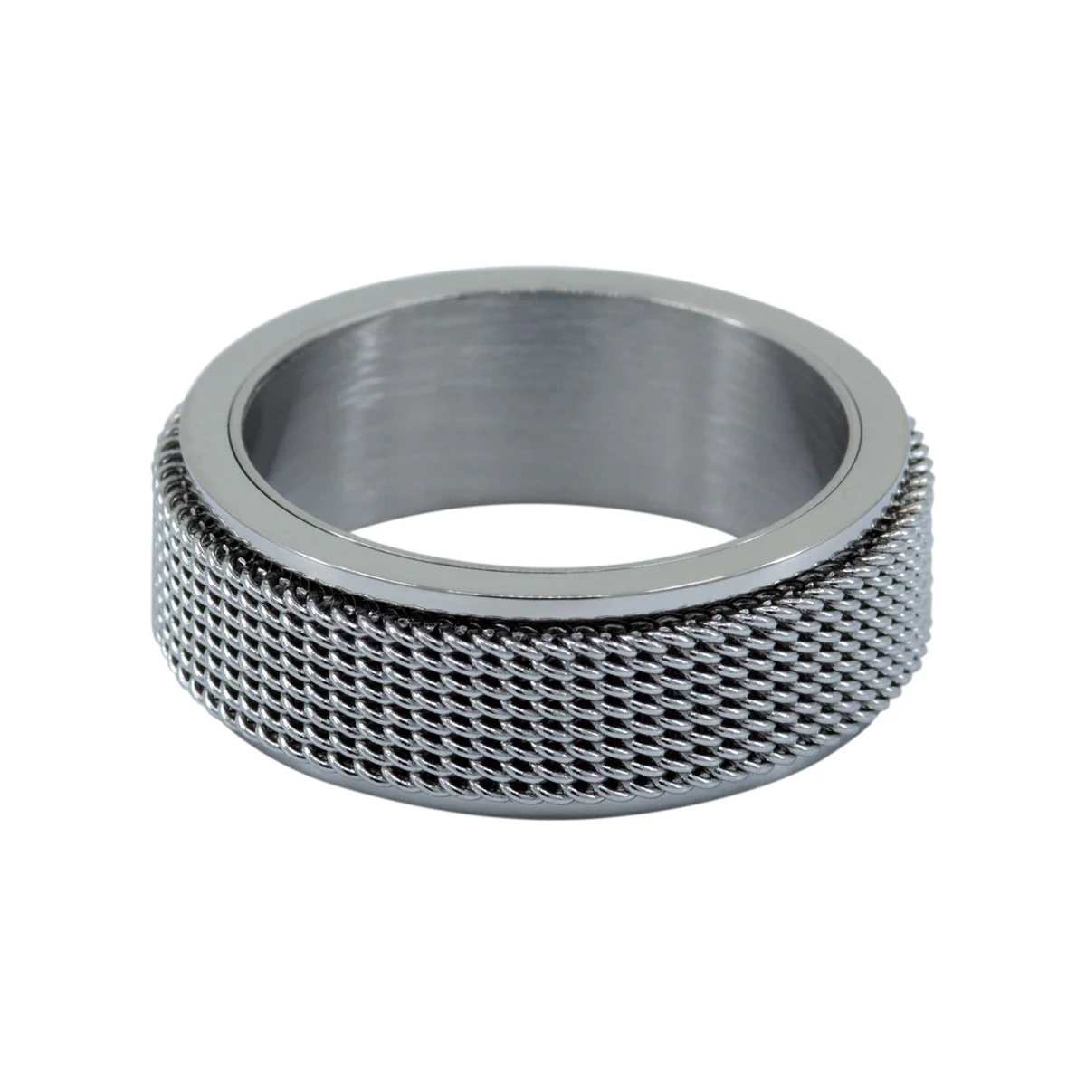 Men's Silver Steel Mesh Anxiety Ring - Image 3
