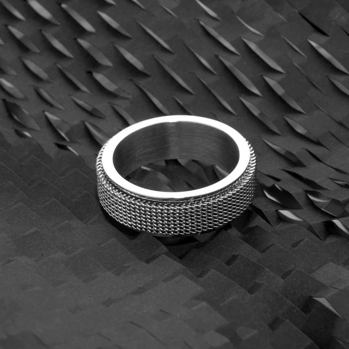 Men's Silver Steel Mesh Anxiety Ring - Image 4